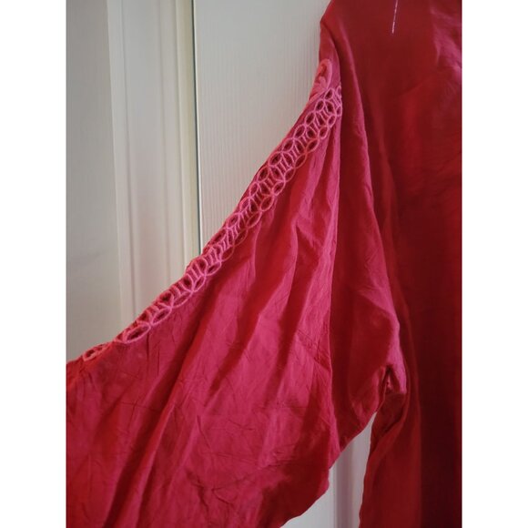 Johnny Was Red Eyelet Top lace Embroidered blouse size XL Cupro boho festival - Picture 3 of 6
